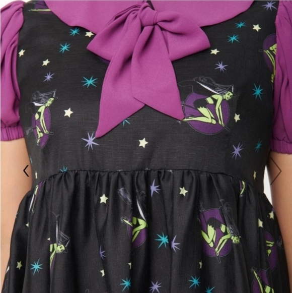 Unique Vintage Black Arden Pin Up Witch Print Babydoll Dress, Size Medium. NWT - Picture 4 of 12